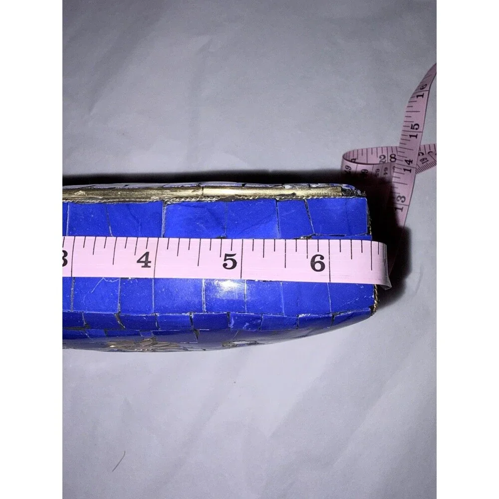 Ramla Stunning Blue Mosaic Clutch Crossbody Bag With Gold Chain B12 - Picture 8 of 9